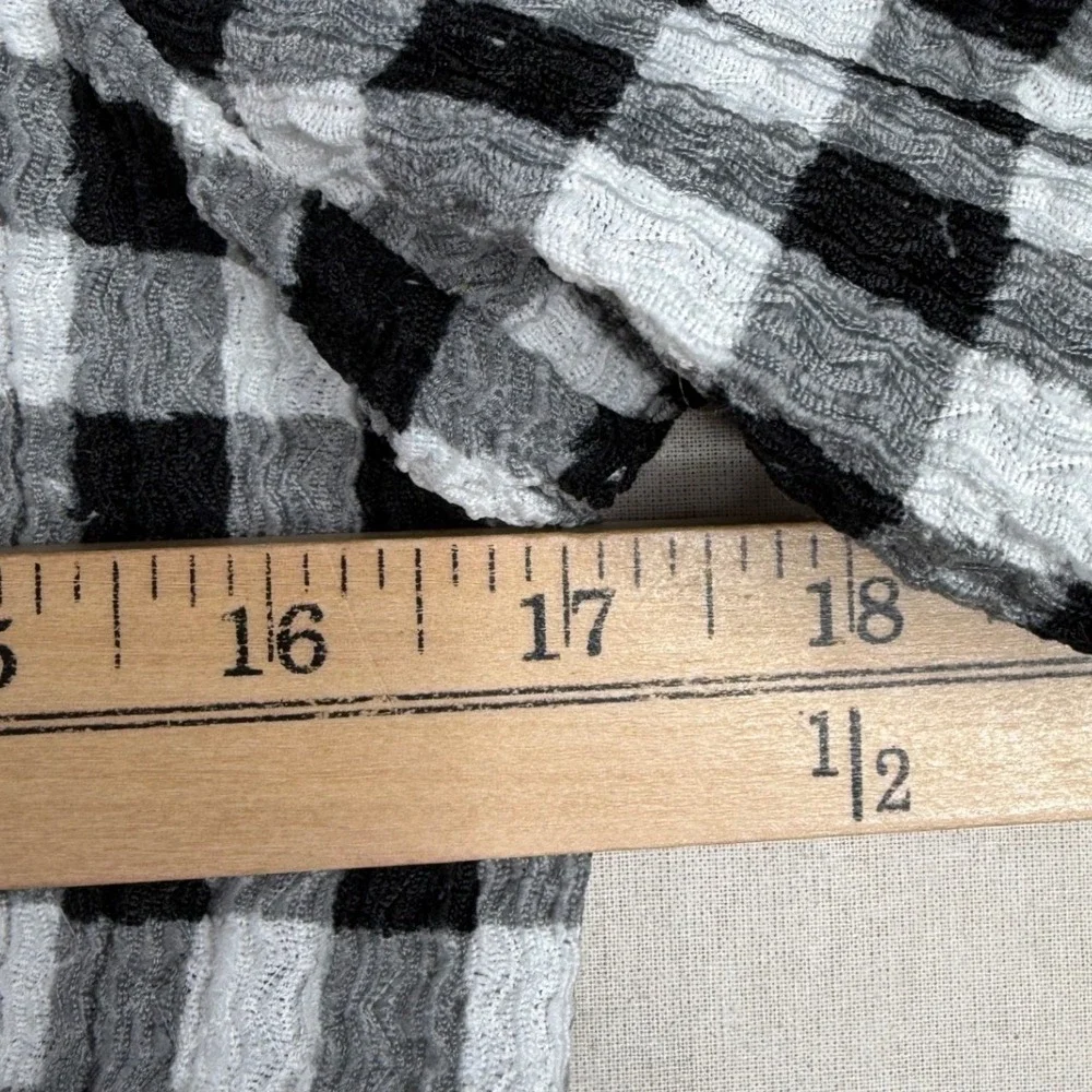 Loft Gingham Textured Square Neck Puff Sleeve Blouse size Small Black/White